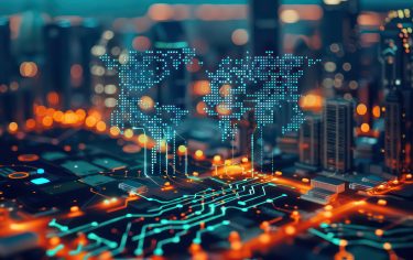 Active world trade, world market. Global electronics market background. Generative AI